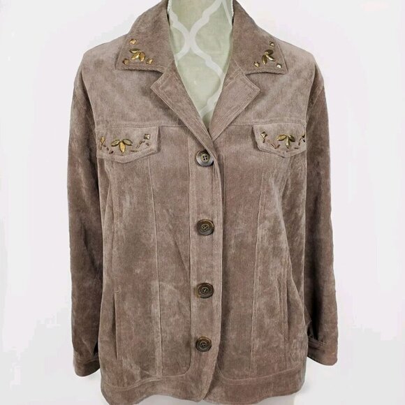 Tanjay Corduroy Jacket Womens 16p Petite Light Brown Studded Collar and Pockets - Picture 1 of 9
